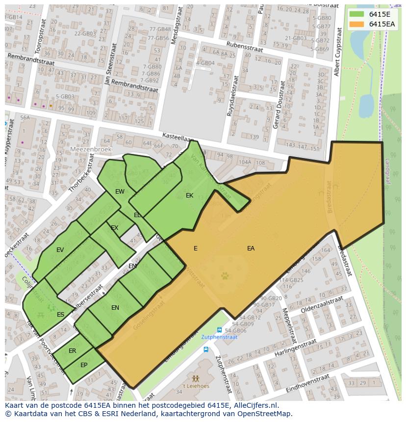 Afbeelding van het postcodegebied 6415 EA op de kaart.