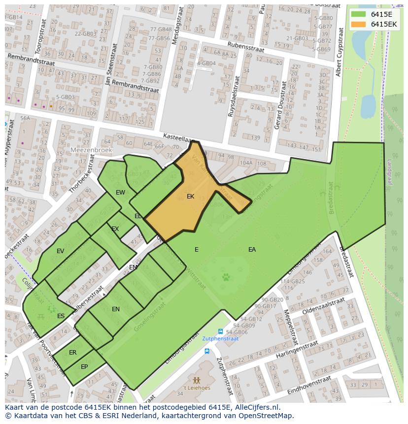 Afbeelding van het postcodegebied 6415 EK op de kaart.