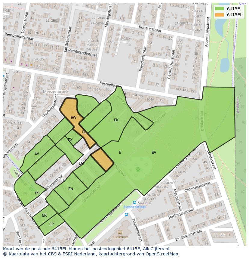 Afbeelding van het postcodegebied 6415 EL op de kaart.