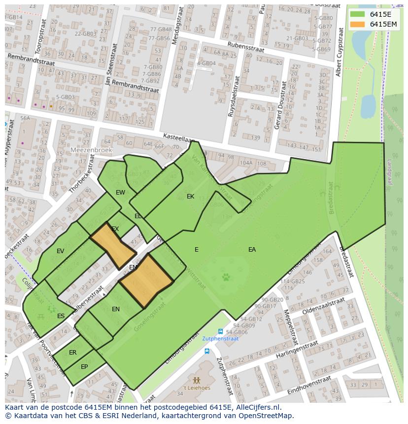 Afbeelding van het postcodegebied 6415 EM op de kaart.