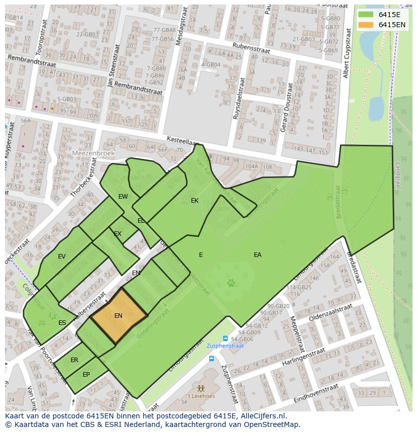 Afbeelding van het postcodegebied 6415 EN op de kaart.