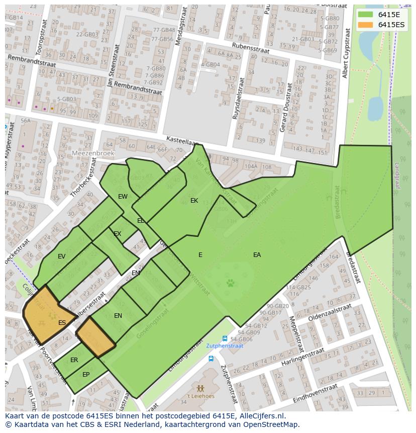Afbeelding van het postcodegebied 6415 ES op de kaart.
