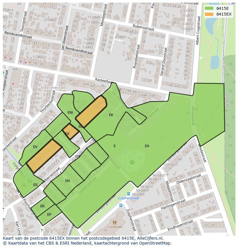 Afbeelding van het postcodegebied 6415 EX op de kaart.