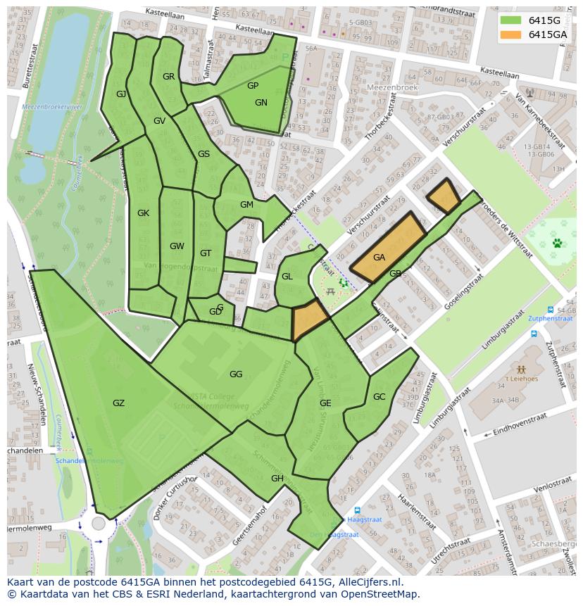 Afbeelding van het postcodegebied 6415 GA op de kaart.