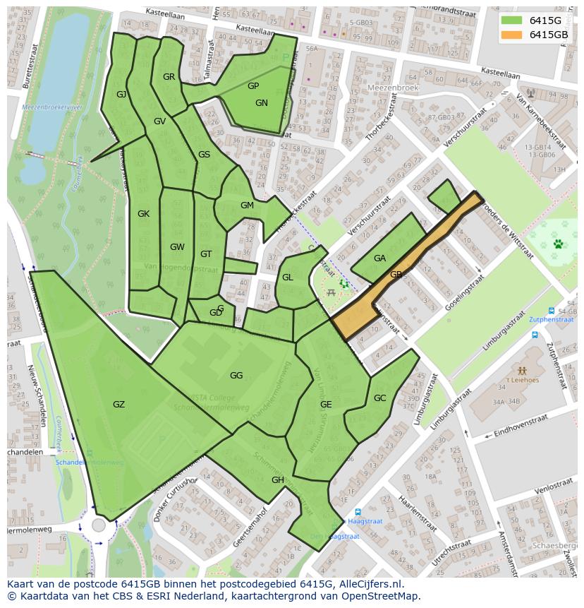 Afbeelding van het postcodegebied 6415 GB op de kaart.