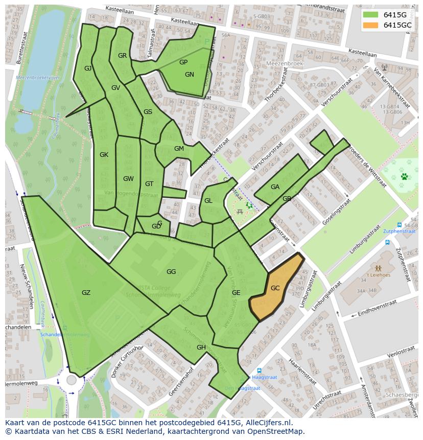 Afbeelding van het postcodegebied 6415 GC op de kaart.