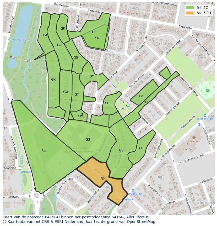 Afbeelding van het postcodegebied 6415 GH op de kaart.