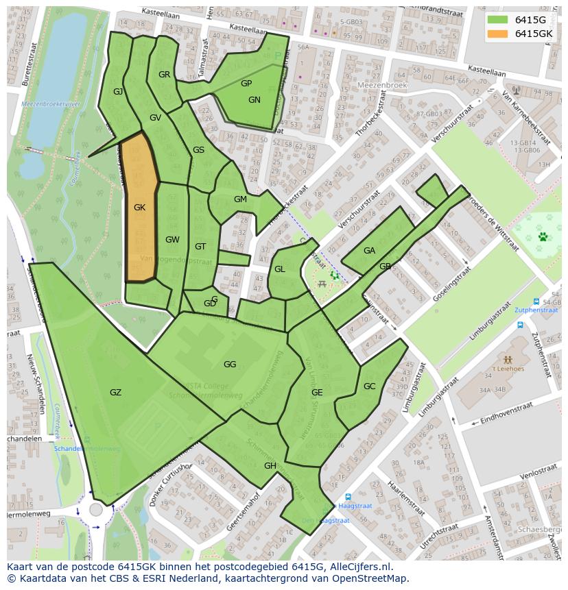 Afbeelding van het postcodegebied 6415 GK op de kaart.