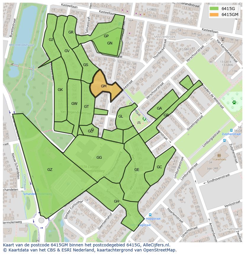 Afbeelding van het postcodegebied 6415 GM op de kaart.