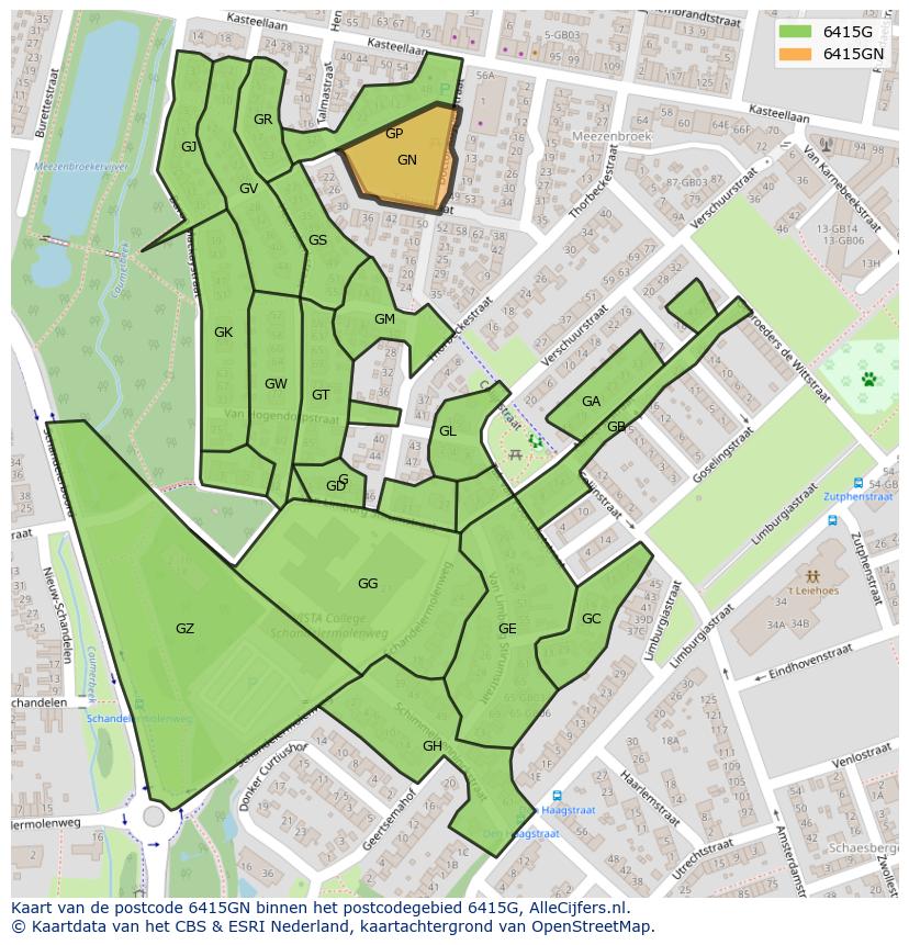 Afbeelding van het postcodegebied 6415 GN op de kaart.