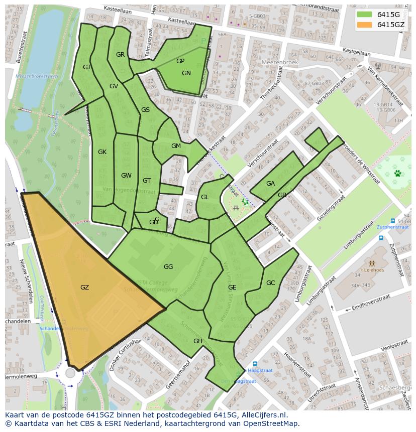 Afbeelding van het postcodegebied 6415 GZ op de kaart.