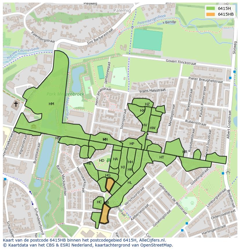 Afbeelding van het postcodegebied 6415 HB op de kaart.