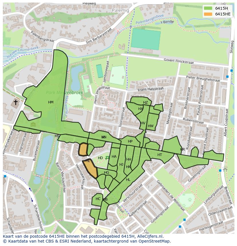 Afbeelding van het postcodegebied 6415 HE op de kaart.