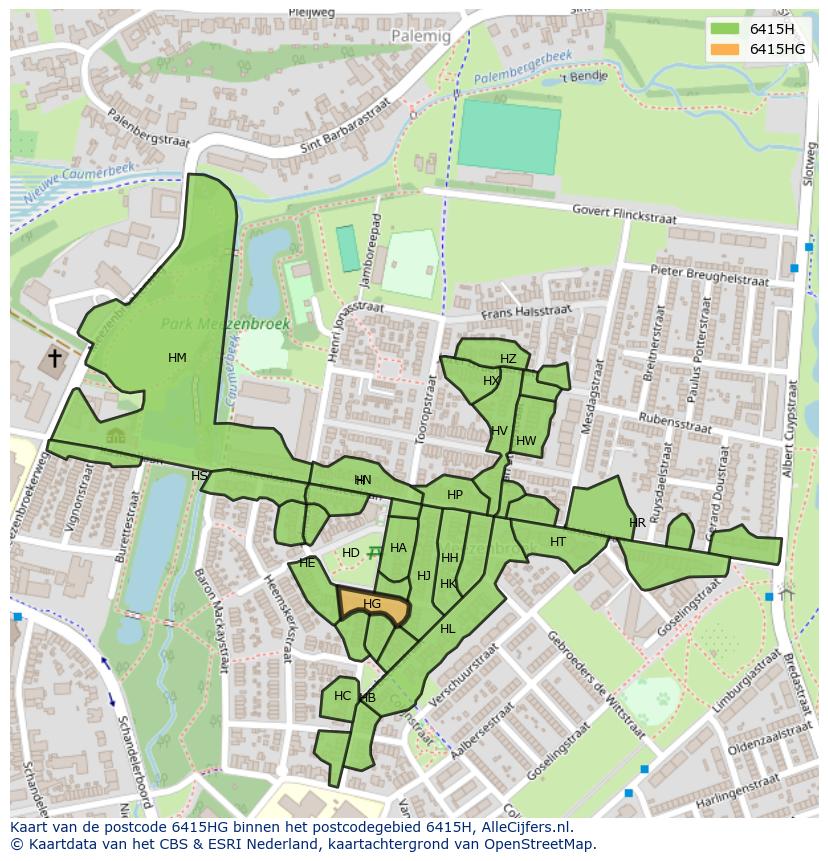 Afbeelding van het postcodegebied 6415 HG op de kaart.