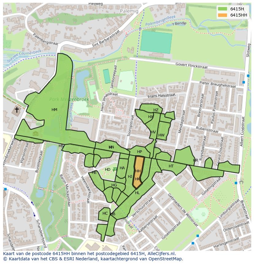 Afbeelding van het postcodegebied 6415 HH op de kaart.