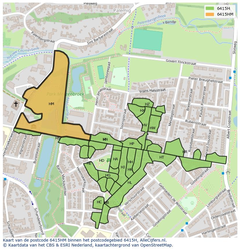 Afbeelding van het postcodegebied 6415 HM op de kaart.