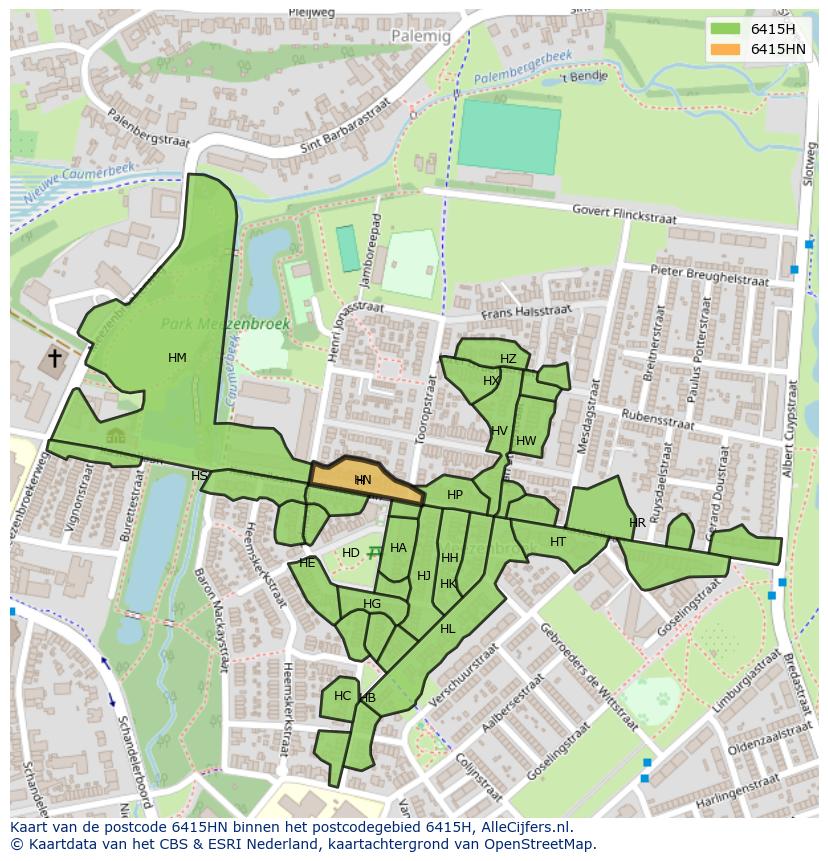 Afbeelding van het postcodegebied 6415 HN op de kaart.
