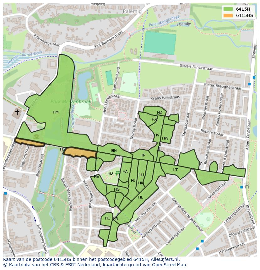 Afbeelding van het postcodegebied 6415 HS op de kaart.