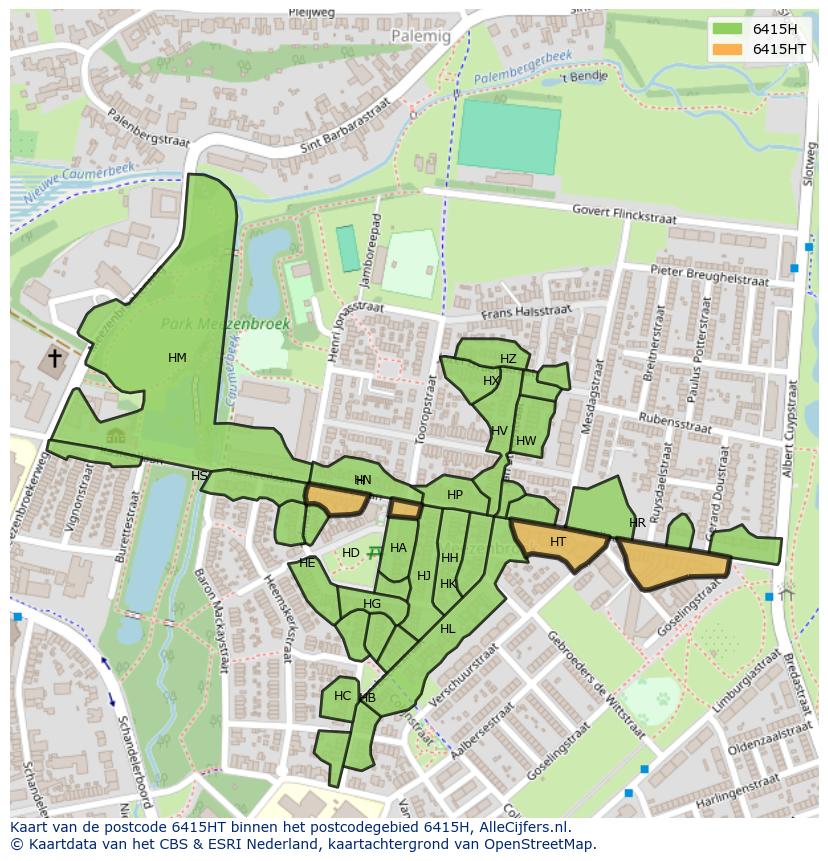 Afbeelding van het postcodegebied 6415 HT op de kaart.