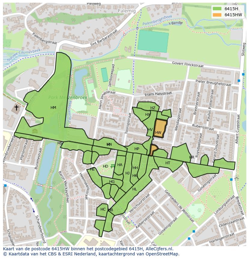 Afbeelding van het postcodegebied 6415 HW op de kaart.