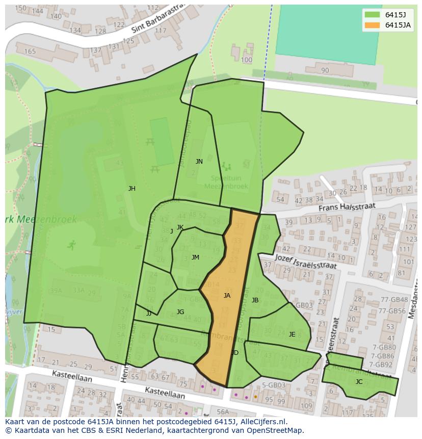 Afbeelding van het postcodegebied 6415 JA op de kaart.