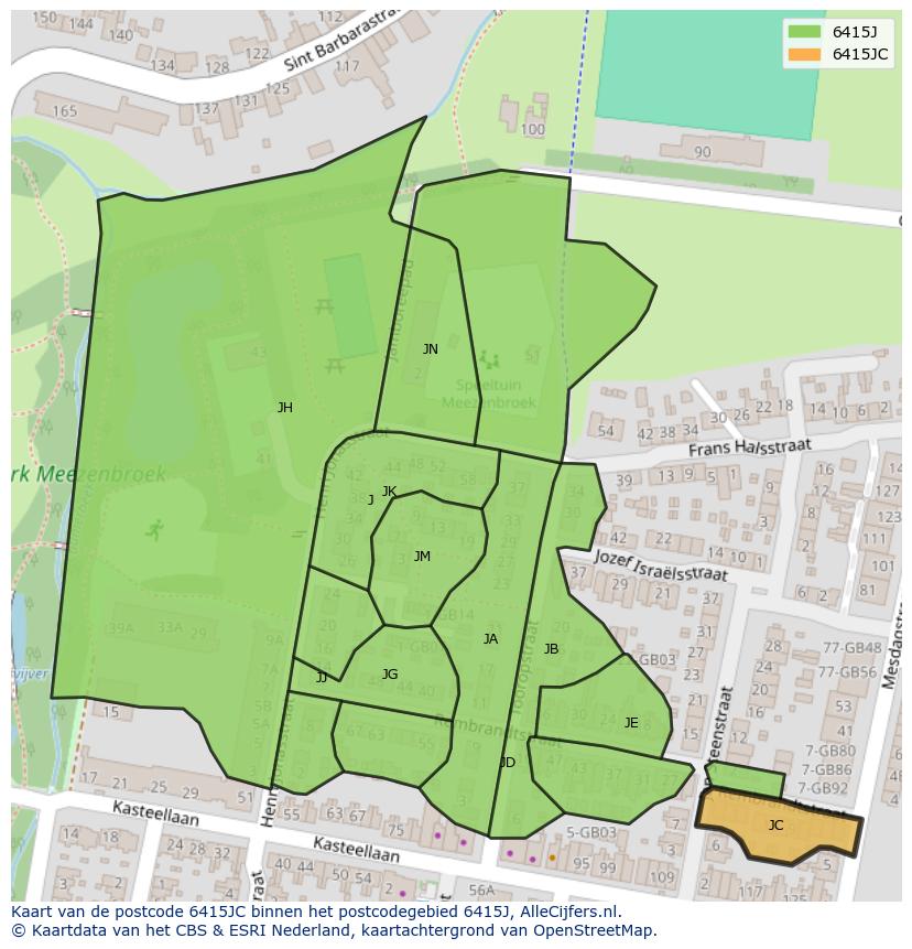 Afbeelding van het postcodegebied 6415 JC op de kaart.