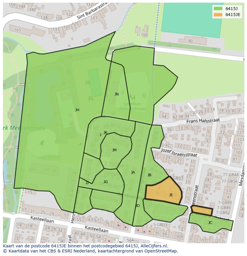 Afbeelding van het postcodegebied 6415 JE op de kaart.
