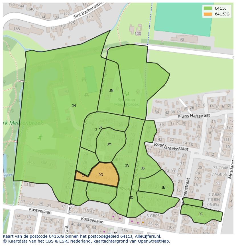 Afbeelding van het postcodegebied 6415 JG op de kaart.
