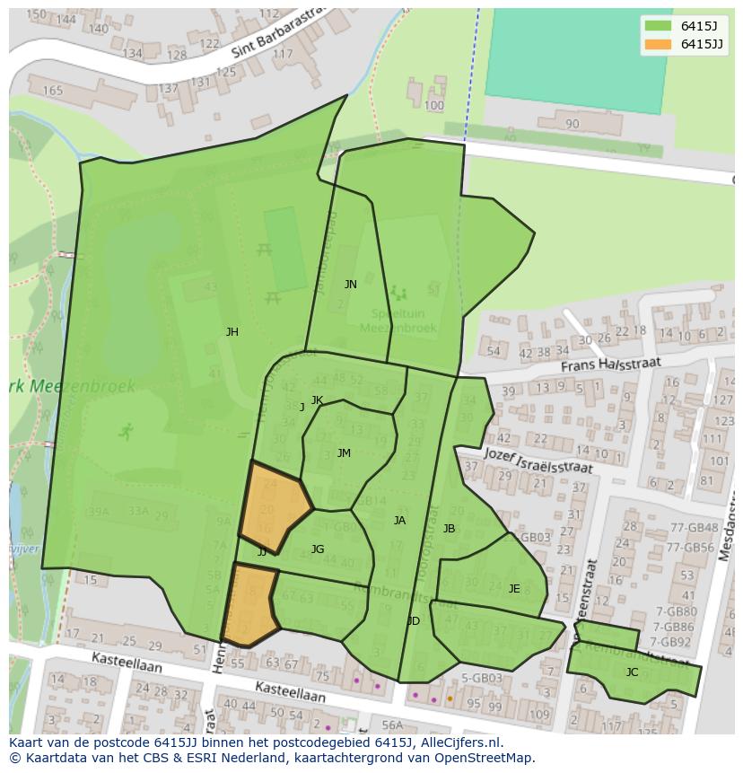 Afbeelding van het postcodegebied 6415 JJ op de kaart.