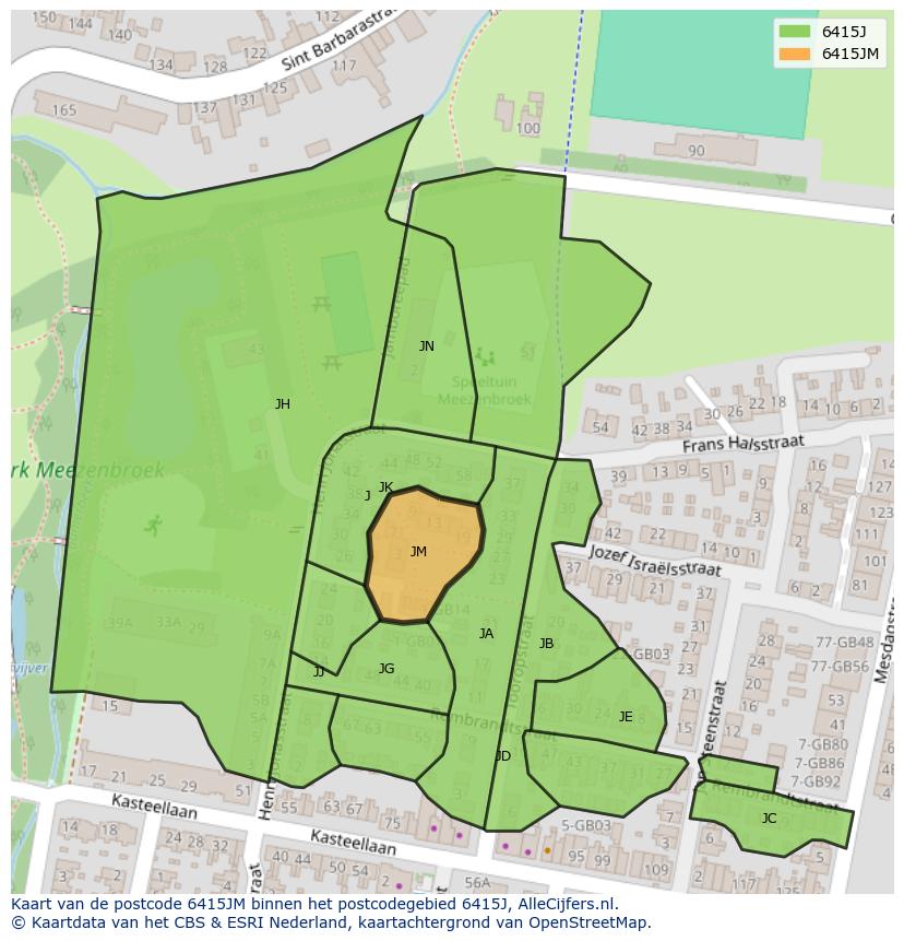 Afbeelding van het postcodegebied 6415 JM op de kaart.