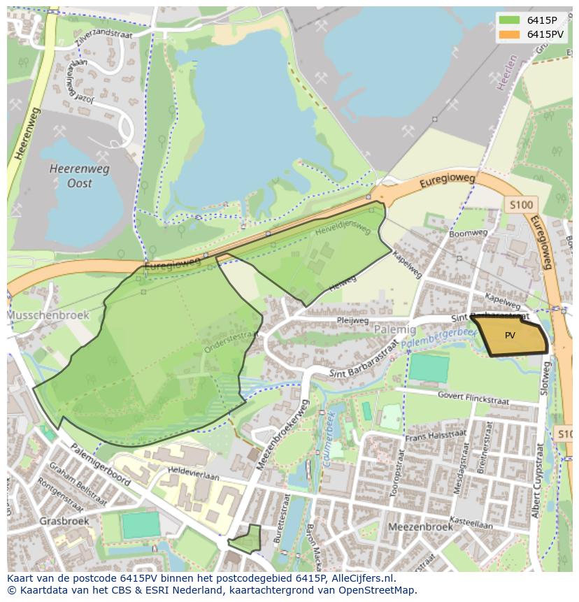 Afbeelding van het postcodegebied 6415 PV op de kaart.