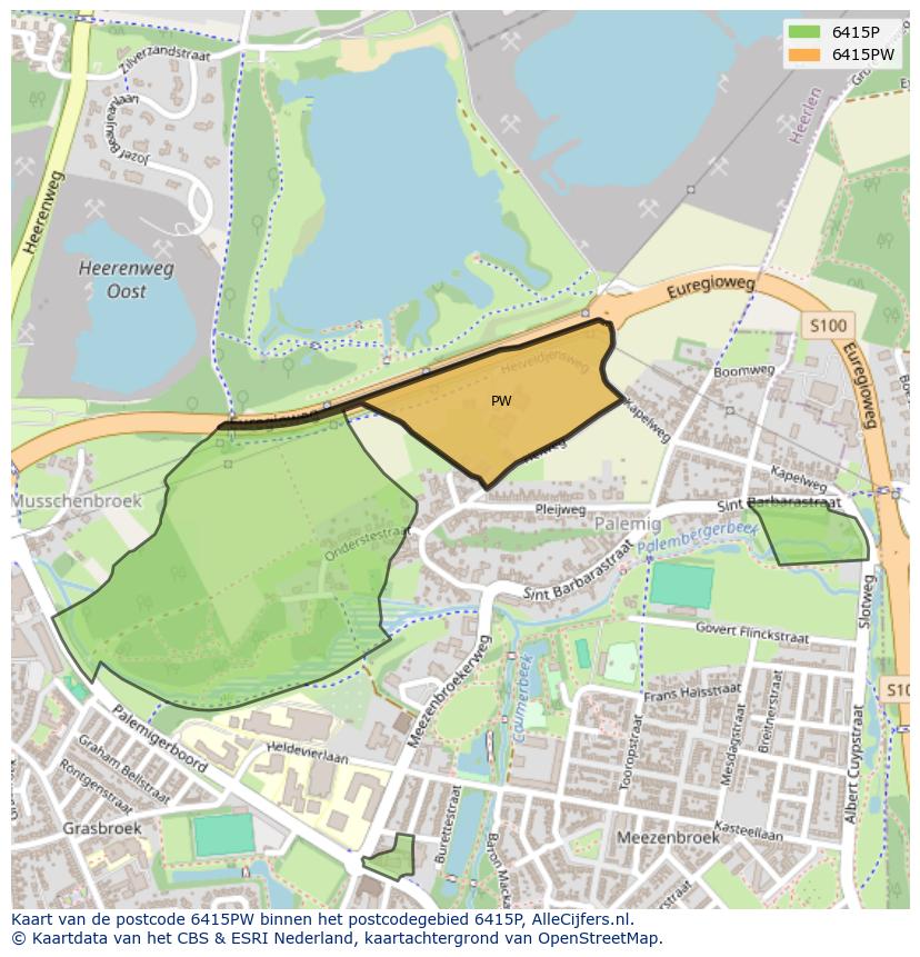 Afbeelding van het postcodegebied 6415 PW op de kaart.