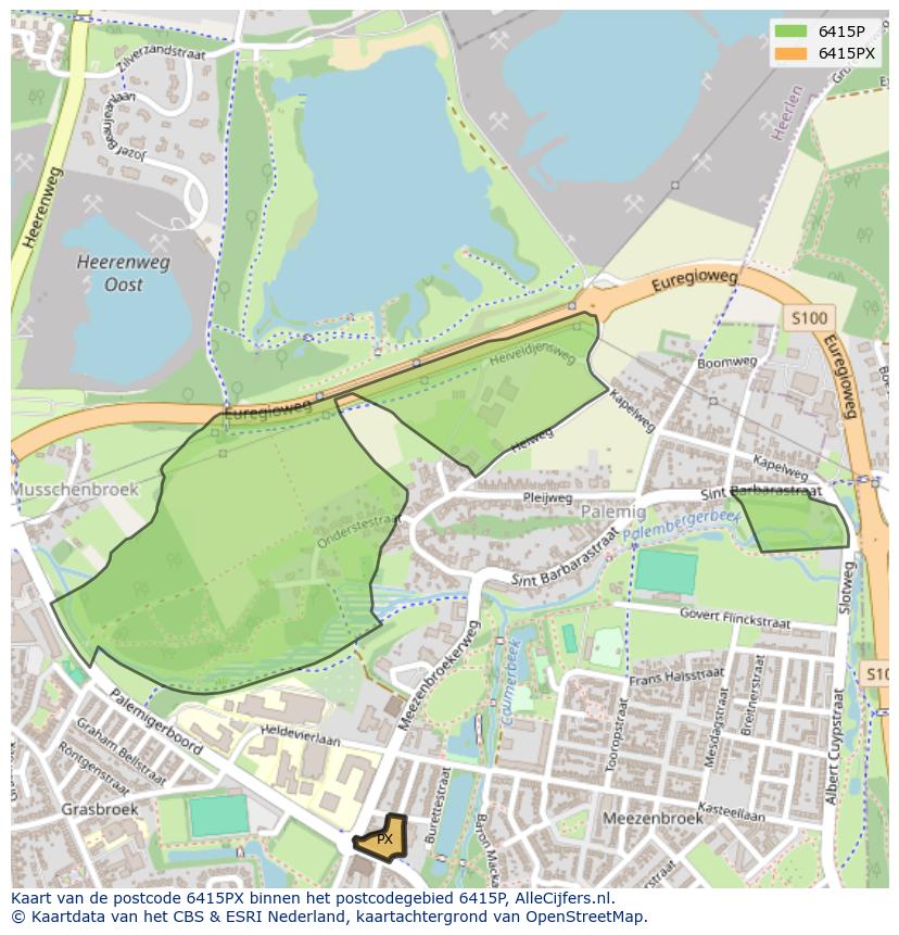 Afbeelding van het postcodegebied 6415 PX op de kaart.