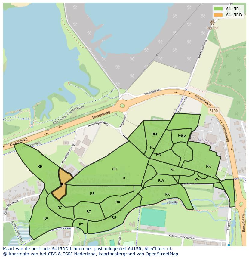 Afbeelding van het postcodegebied 6415 RD op de kaart.