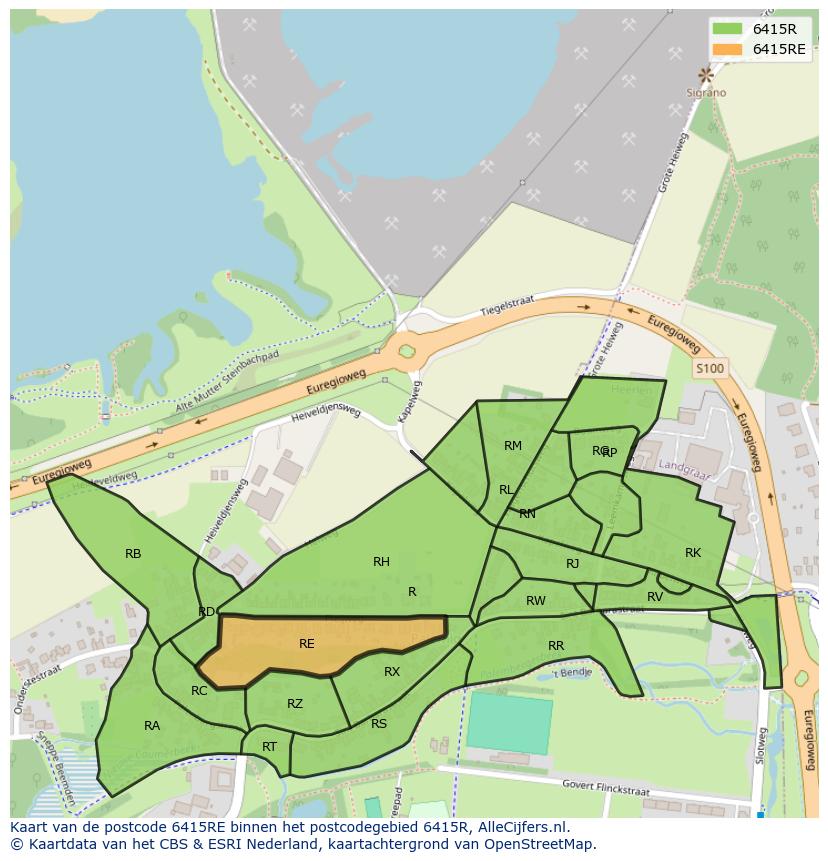 Afbeelding van het postcodegebied 6415 RE op de kaart.