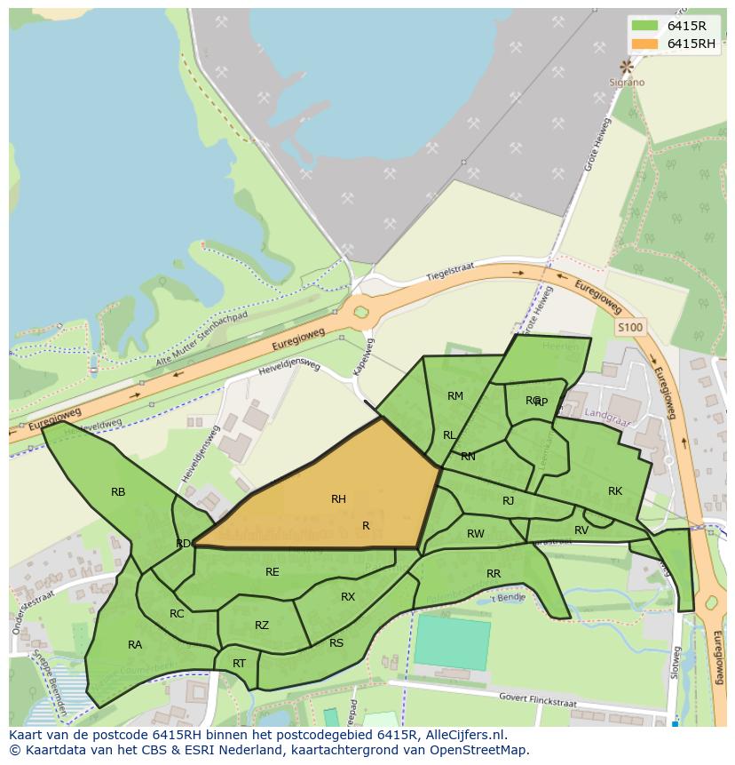 Afbeelding van het postcodegebied 6415 RH op de kaart.