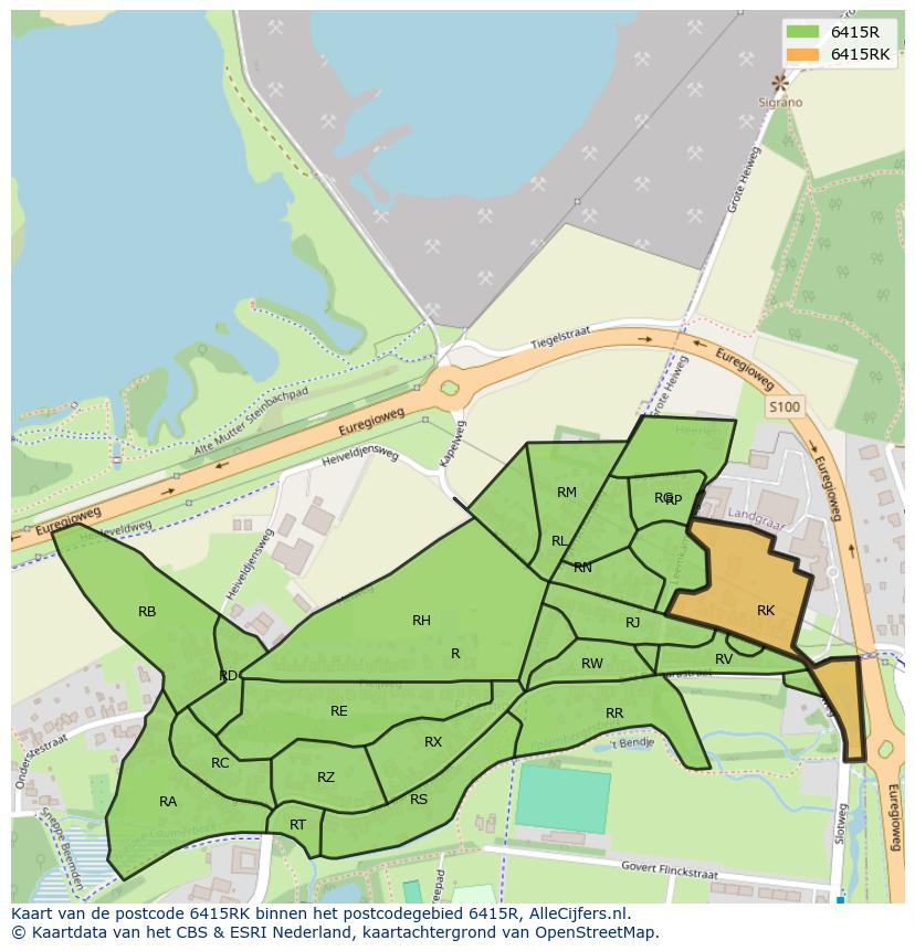 Afbeelding van het postcodegebied 6415 RK op de kaart.