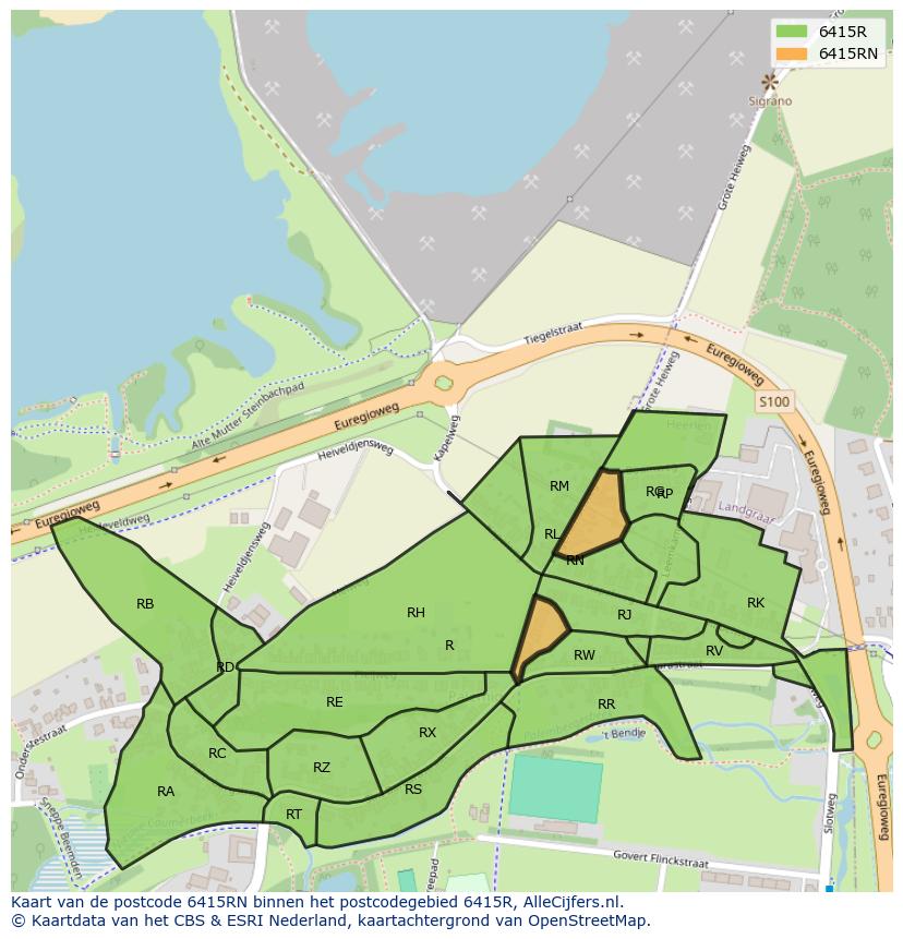 Afbeelding van het postcodegebied 6415 RN op de kaart.