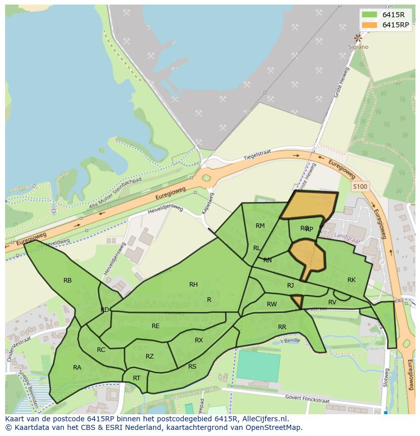 Afbeelding van het postcodegebied 6415 RP op de kaart.