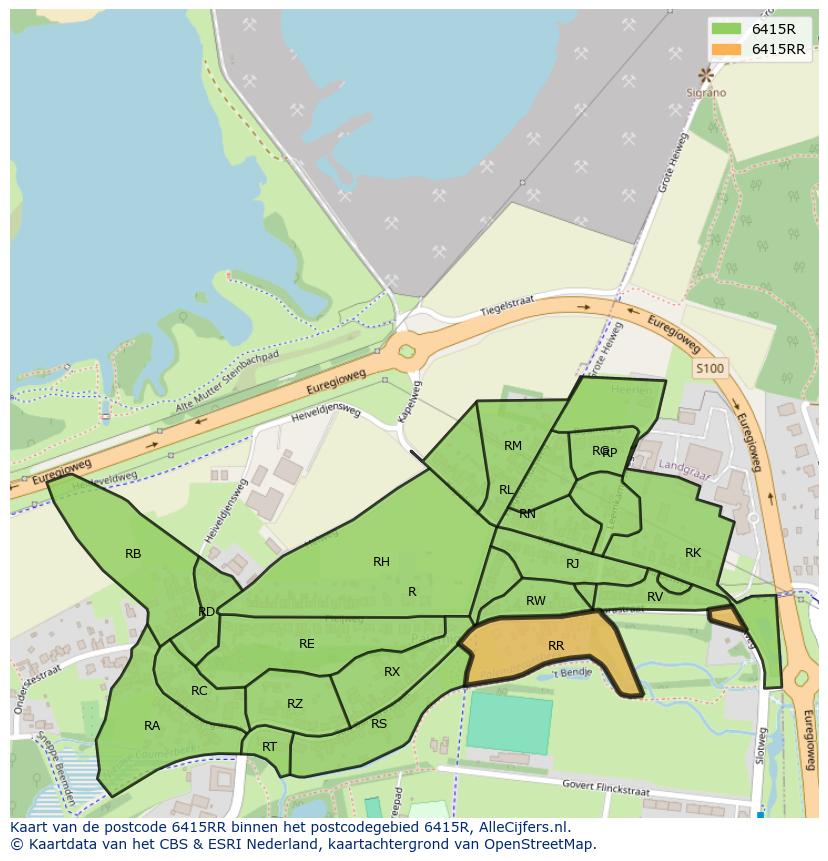 Afbeelding van het postcodegebied 6415 RR op de kaart.