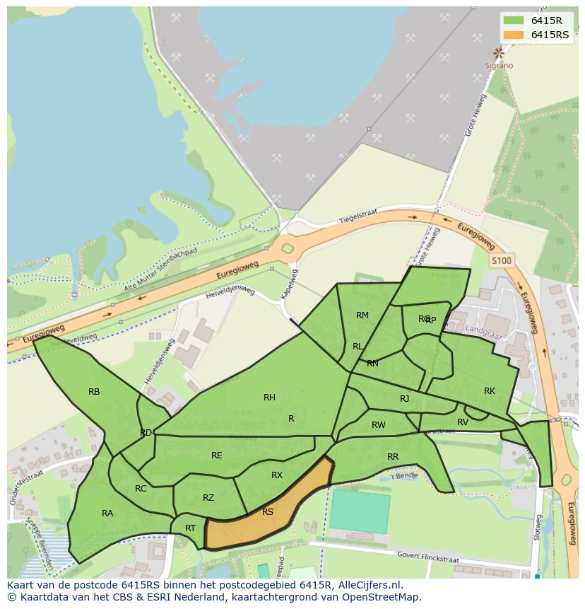 Afbeelding van het postcodegebied 6415 RS op de kaart.