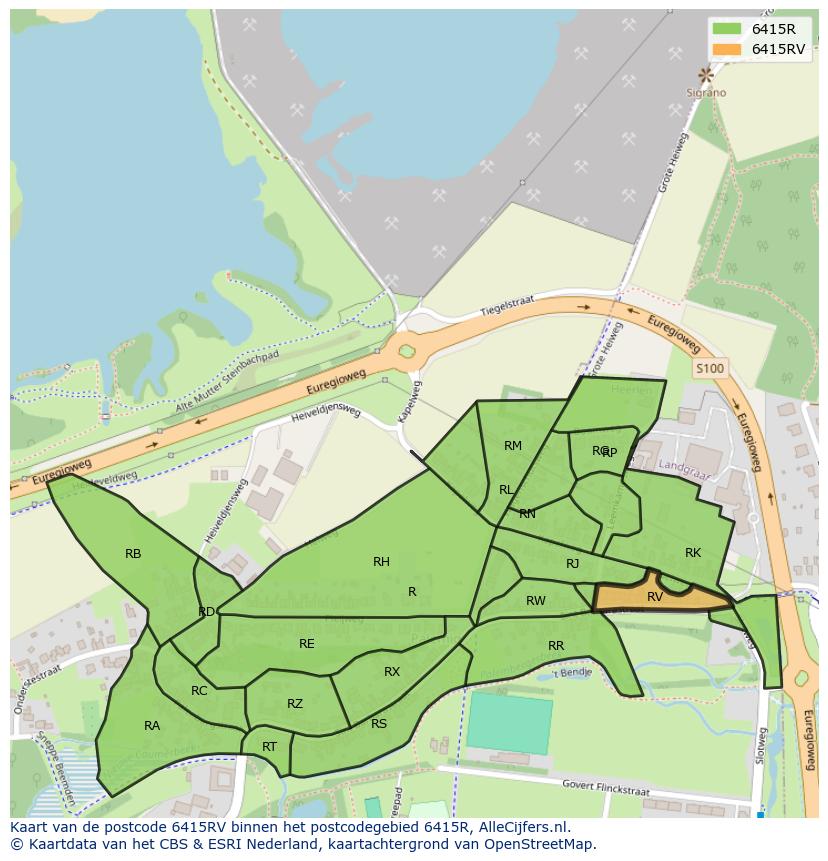 Afbeelding van het postcodegebied 6415 RV op de kaart.