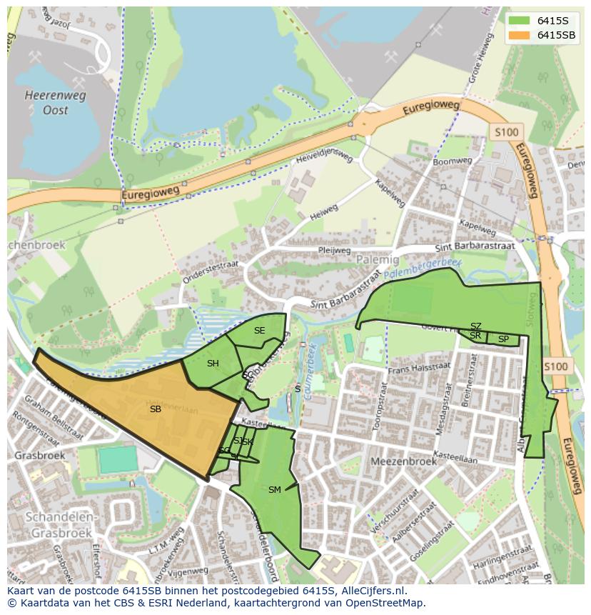 Afbeelding van het postcodegebied 6415 SB op de kaart.