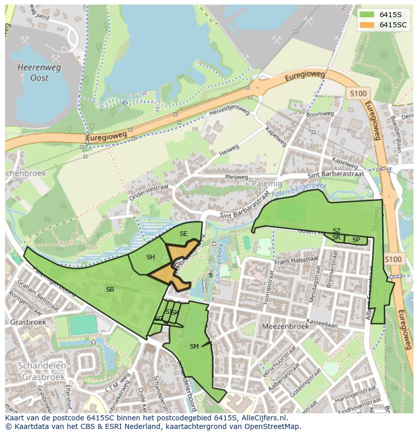 Afbeelding van het postcodegebied 6415 SC op de kaart.