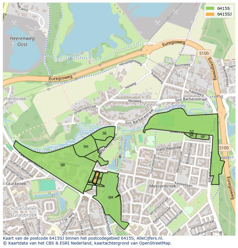 Afbeelding van het postcodegebied 6415 SJ op de kaart.