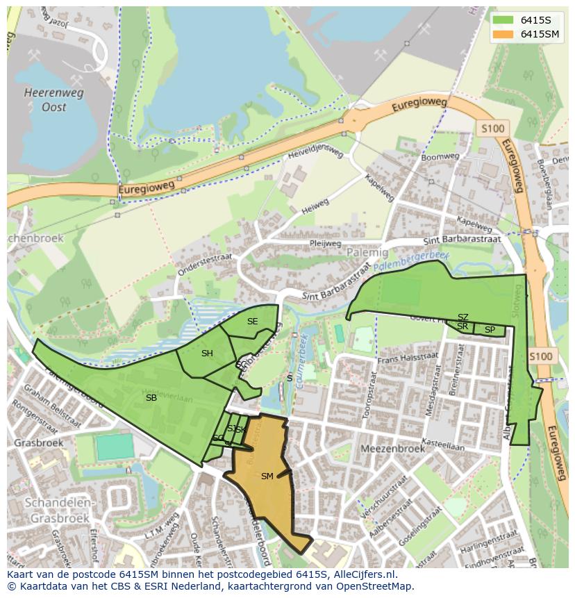 Afbeelding van het postcodegebied 6415 SM op de kaart.