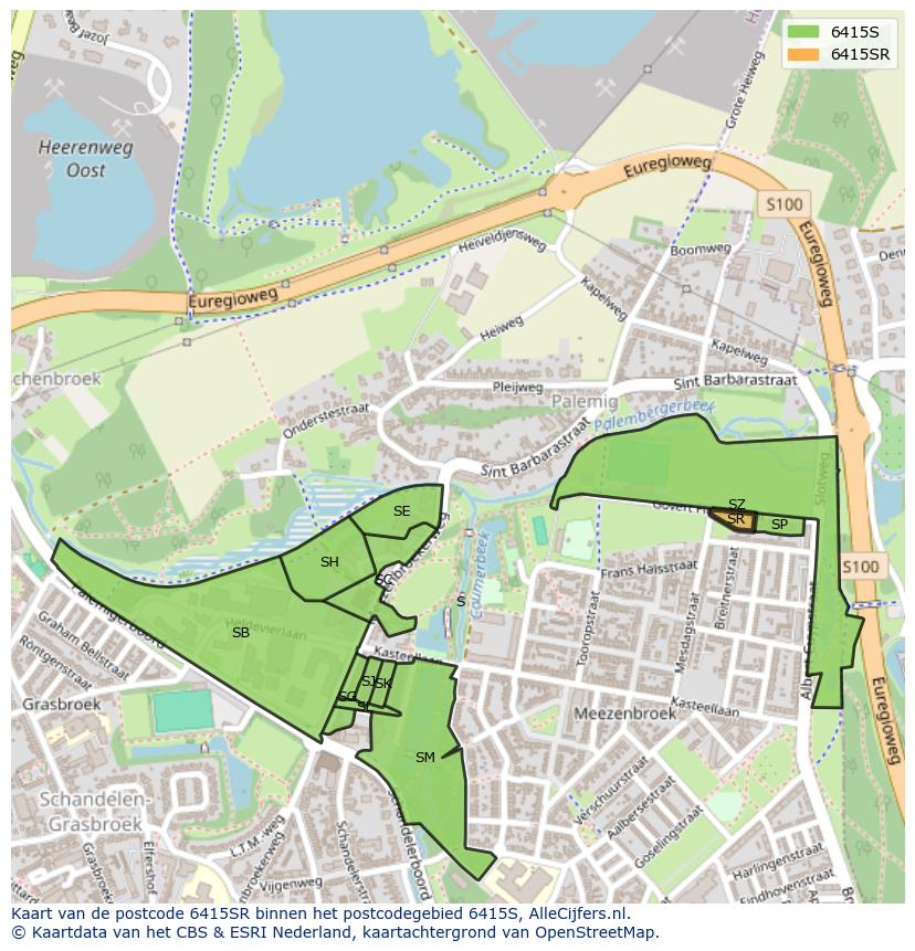 Afbeelding van het postcodegebied 6415 SR op de kaart.