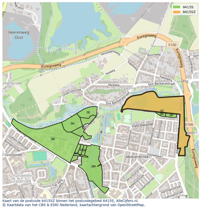 Afbeelding van het postcodegebied 6415 SZ op de kaart.