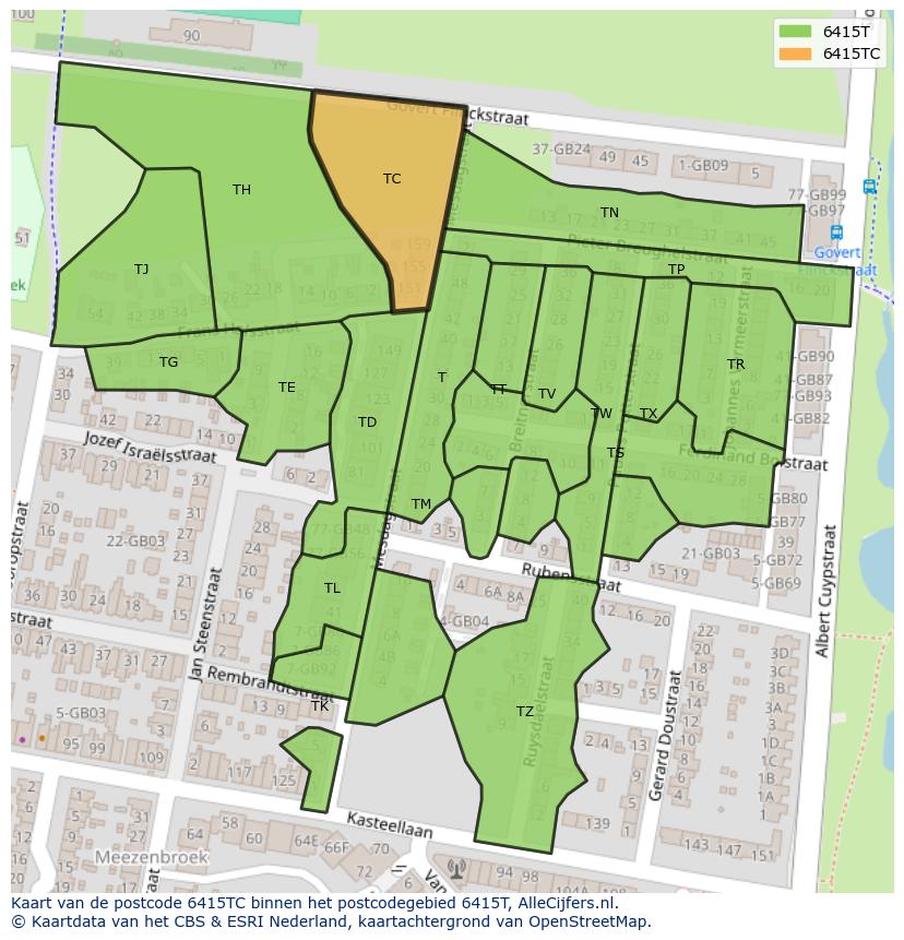 Afbeelding van het postcodegebied 6415 TC op de kaart.
