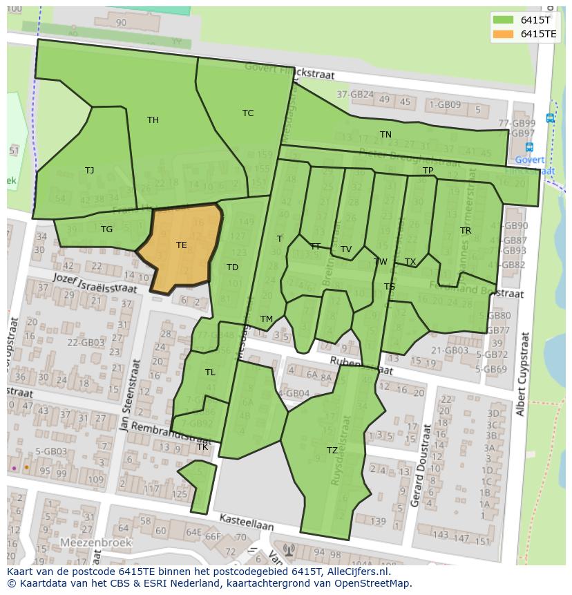 Afbeelding van het postcodegebied 6415 TE op de kaart.